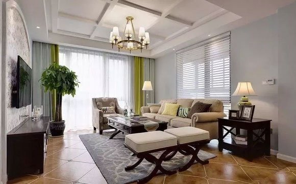 简约美式风格三房装修优雅大气,床头背景墙效果很完美!