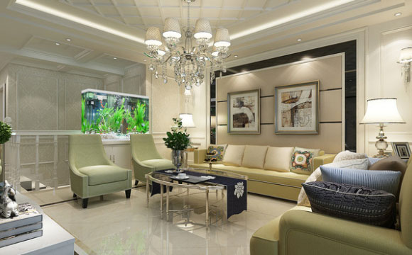 很舒服的简欧风格装修设计，厨房餐厅一体，色彩搭配值得学习！