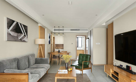 米黄色加原木色的空间格外温暖,简洁优雅的简约风格两房装修!