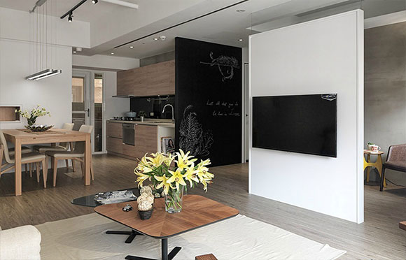 空间小功能全,客厅隔出的小书房真实用,文化石背景墙最漂亮!