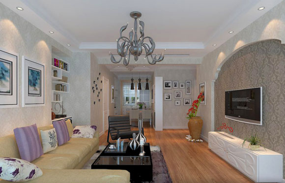 现代风格装修设计，沙发后墙面开槽，嵌入式书桌书柜真实用！