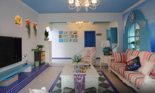 蓝色地中海风格装修很清凉，主卧床头背景设计特醒目！喜欢吗？