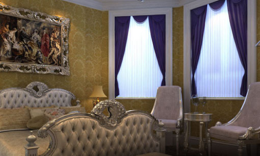 华丽的欧式风格装修设计，配上蓝色布艺点缀，效果很突出！