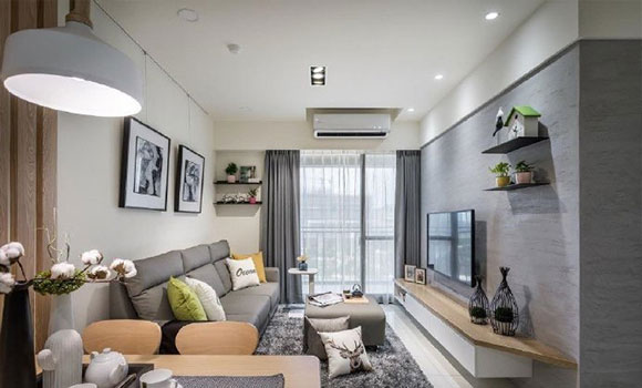 很时尚的简约风格装修,灰色电视背景墙真大气,全屋漂亮极了!