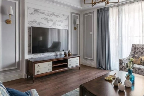 温馨的简美风格装修,餐厅厨房间设传菜口,电视背景墙更漂亮!