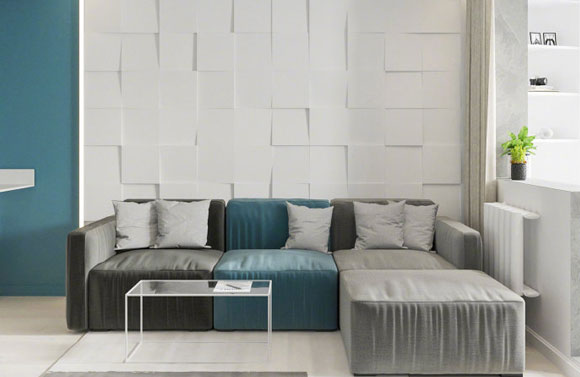 很时尚的小户型装修,沙发墙立体效果真个性,小阳台很实用!