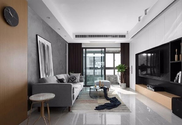 118㎡现代风格三房装修，水泥沙发墙，阳台贴文化石，真漂亮！