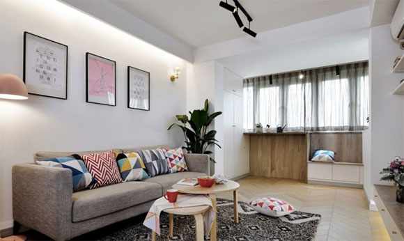 舒适的北欧风公寓,客厅没阳台,窗台下装卡座和吧台真实用!