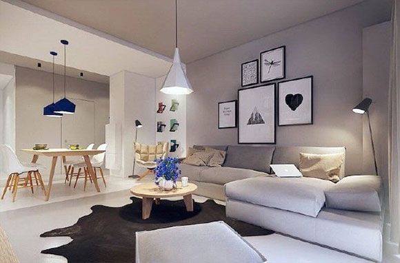 效果简洁的小户型装修,书柜吊在墙面上,朋友都说有品位!