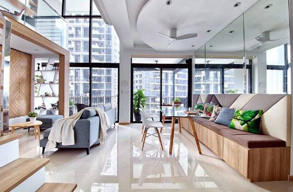 现代简约风LOFT装修，玻璃外墙空间很敞亮，单身族的最爱！