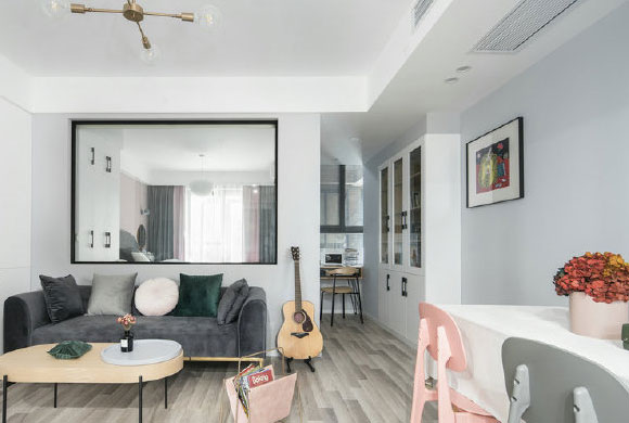 高颜值的68㎡北欧风公寓装修,衣柜装客厅,品位精致小空间!