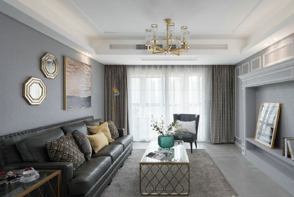 171㎡现代美式风格装修，壁炉造型电视背景墙，温馨舒适很完美！