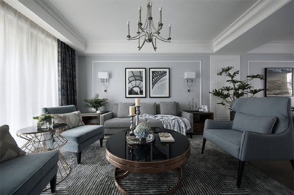 133㎡高级灰时尚轻奢空间,优雅的质感,嵌入式电视柜真实用!