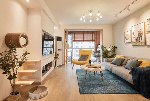 89㎡北欧风复式房装修温馨舒适,电视背景墙装修真是没见过!