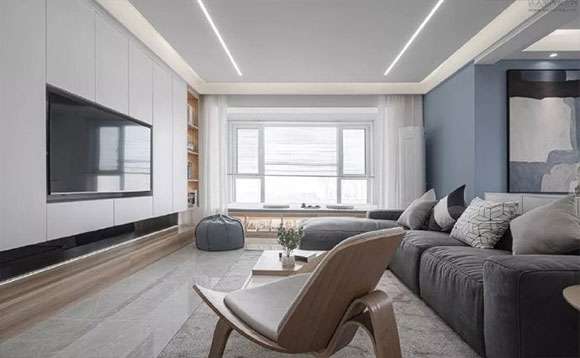 100㎡现代风格装修，客厅电视柜很大气，收纳规划值得学习！