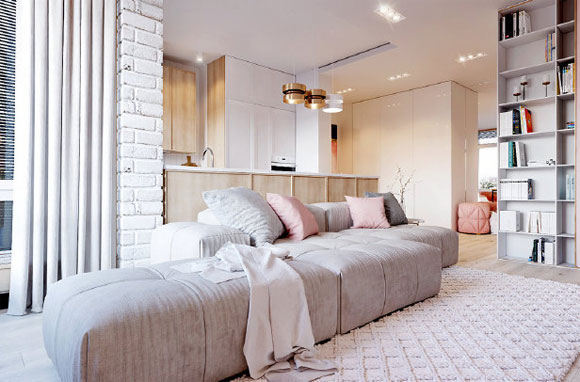 120㎡个性时尚空间,客厅装书柜,沙发后吧台美观更实用!