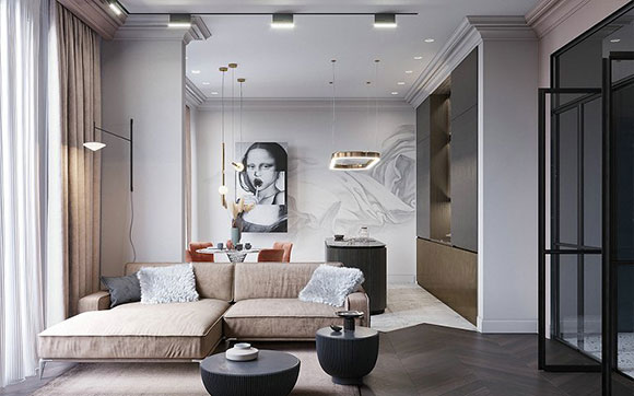 时尚感超强的轻奢风装修，设计前卫上档次，电视背景墙很特别！