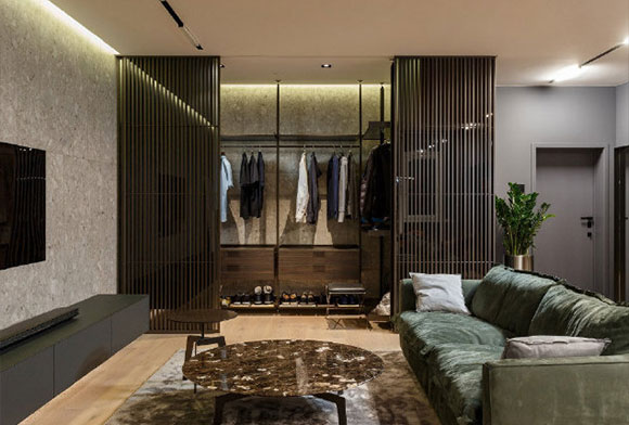 68㎡单身公寓装修特别时尚,客厅装衣帽间,气质优雅的小窝!