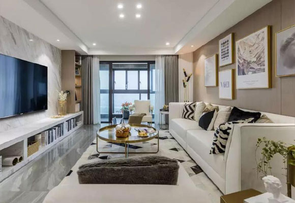 116㎡现代轻奢风装修，大理石电视墙真大气，全屋很上档次！