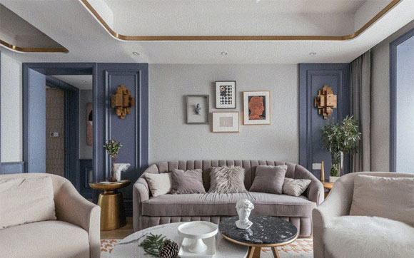 并不华丽的轻奢风装修,配金色装饰条点缀,细节处理完美!