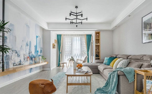 简洁大方的小户型空间,手绘电视背景墙真漂亮,全屋很温馨!