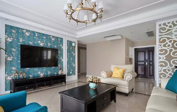 简约美式风格装修,中规中矩又美观大气,墙纸电视墙真漂亮!