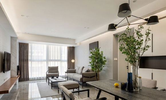 设计简洁的现代风格装修，电视背景墙很大气，卧室装修更漂亮！