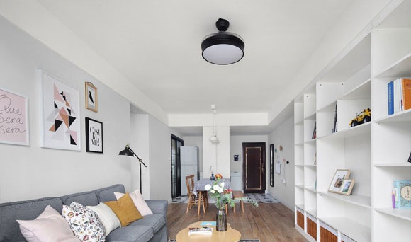 漂亮的简约风格装修,客厅满墙电视柜,卧室蓝色墙面真好看!