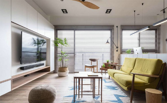 客厅餐厅书房一体,定制满墙电视柜更实用,北欧风装修真惬意!