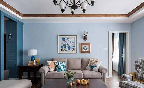浅蓝色墙面配白色踢脚线,混搭风格装修很温馨,儿童房装修特别实用!