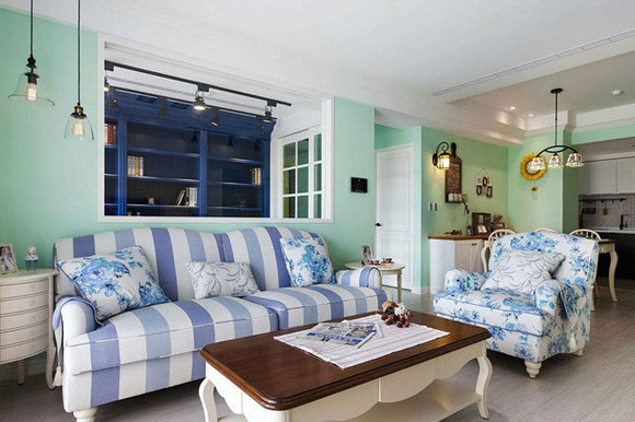 很舒服的混搭风格装修,绿色乳胶漆、砖形文化石,有品位的空间!