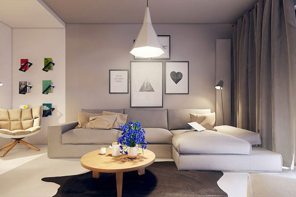 简约风格公寓装修,电视墙装书柜很实用,全屋色彩搭配真美!