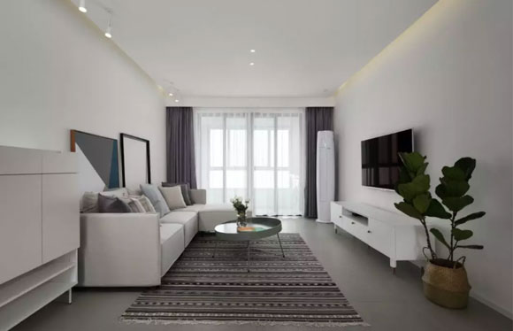 白色调的客厅装修,沙发茶几电视柜这样搭配,干净清爽特别舒服!