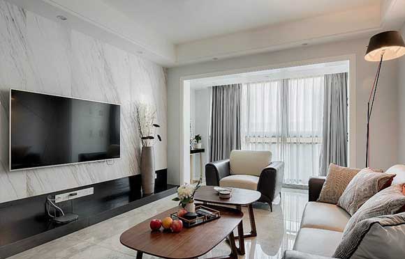 很高级的现代风格装修，大理石电视墙简洁大气，打通阳台最实用！