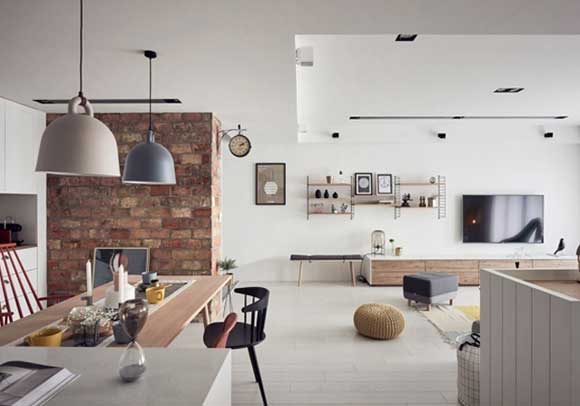 有个性的北欧风装修,入户砖砌玄关墙,开放式空间特别温馨!