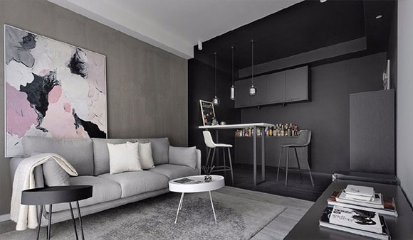 42㎡小户型一居室装修设计，黑色的餐厅真少见，年轻时尚有质感！