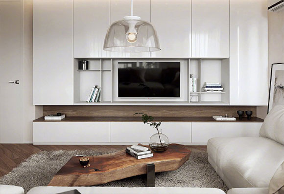 82㎡现代风格装修，暖色调的简洁空间很高级，隐形门设计特新颖！