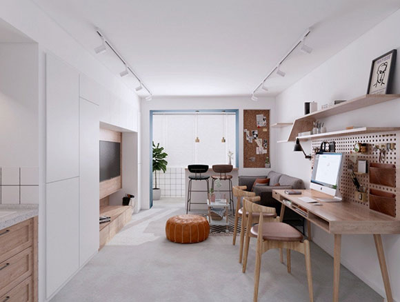 坚持卧室不买床,客厅阳台用吧台当隔断,特别实用的小户型装修!