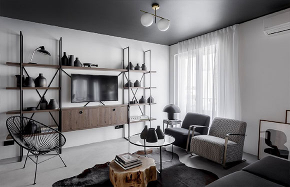 极简风公寓装修设计，高级灰的炫酷空间，黑色吊顶你见过吗？