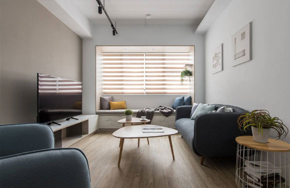 有文艺范的简约风格装修,卧室墙纸真好看,定制书桌吊柜更实用!