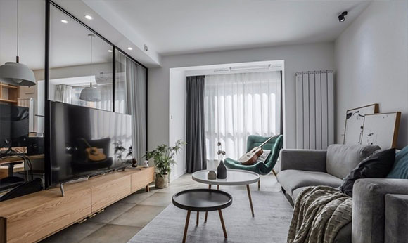 简洁时尚的一居室装修,玻璃墙隔出卧室,舒服恣意的单身生活!