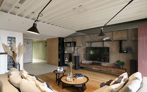 有品位的美式乡村风格装修,效果时尚很耐看,文化石电视墙真有个性!