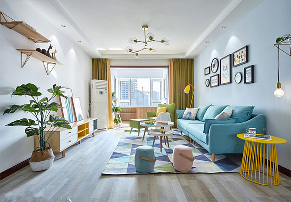 色彩清新亮丽的北欧风装修,客厅阳台装修真惬意,全屋太好看了!