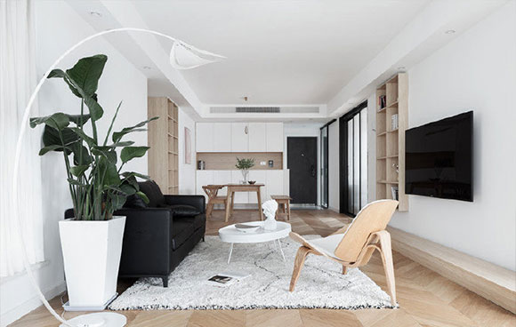 很纯粹的简约风格装修，白色空间通透明亮，极简的设计轻松舒适！