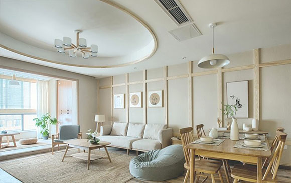 比较纯粹的日式风格三房装修,客厅阳台装榻榻米,真是舒服极了!