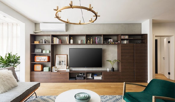 电视背景墙打柜子,不仅能装还特别好看,喜欢就照着装吧,错不了!