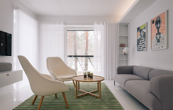 85㎡的白色空间，极简设计感觉特安静，金色餐桌高级又漂亮！