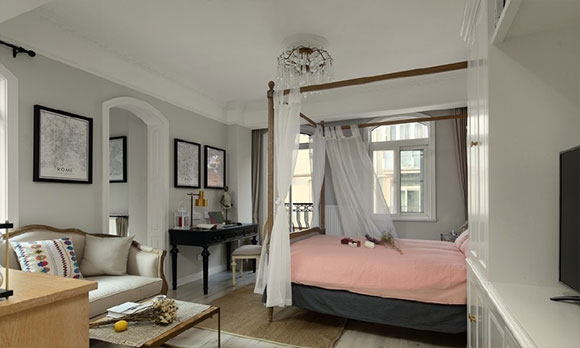 47㎡单身公寓装修，居然还有独立小书房，美式风格设计很大气！