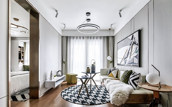 轻奢质感时尚空间,客厅没吊顶照样很高级,餐厅装玻璃效果真不错!