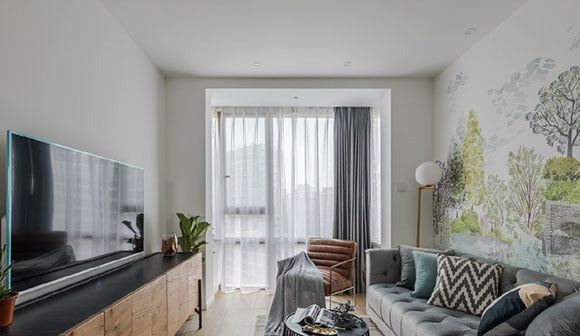 她家装修用墙纸设计背景墙，50㎡复式公寓，居然装出了豪宅范！